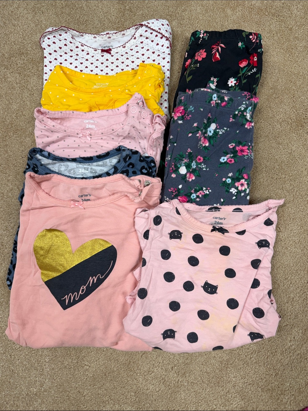 Carter's bundle. 24 month girls. 2 leggings and 6 long sleeve body suits.Variety